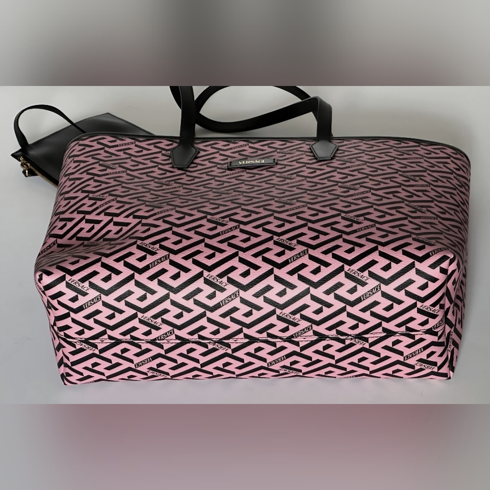 Versace Greca Coated Canvas Leather Pink/Black Tote Bag w COA (NWT) RETAIL $1125 - Picture 8 of 15